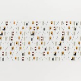 ‘(3,5,8) Non coincided Finishes and Starts x 13’, acrylic, card and plastic on conservation board, 16 x 130 x 0.5cm, 2012. Photography: Michele Brouet.