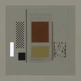 ‘Grey construction number 9’, acrylic, card, wood and ink on board, 70 x 70 x 3cm, 1989. Photography: Michele Brouet.