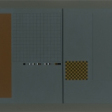 ‘Untitled Blue Construction Number 9’, acrylic, card, wood and ink on board, 65.0 x 99.0 x 3.0cm, 1989. Photography: Michele Brouet.