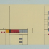 ‘Untitled Construction # 4’, acrylic, card wood and ink on Board, 56.0 x 101.5 x 4.0cm, August 1983. Photography: Michele Brouet.
