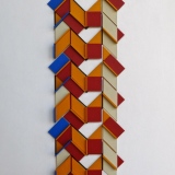 ‘(1,3,8) Rotations x (1+3)’, acrylic, card and plastic on conservation board, 30.5 x 10.5 x 1cm October 2016. Photography: Self.