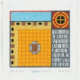 ‘Study IV for "S­criptorium"’, acrylic and collage on graph paper, 21 × 19.5cm (paper size), 15 May 2024. Photography: Michael Bradfield.