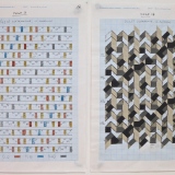 ‘(2,3,5) Subtractive, 16 Rotations’, Number sequence and working drawing, Pencil, ink, acrylic and White out on graph paper, 29.8 x 21.1cm (paper size, each sheet), March 2012. Photography: Self.