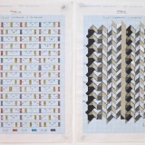 ‘(2,3,8) Subtractive, 12 Rotations’, Number sequence and working drawing, Pencil, ink, acrylic and White out on graph paper, 29.8 x 21.1cm (paper size, each sheet), April 2012. Photography: Self.